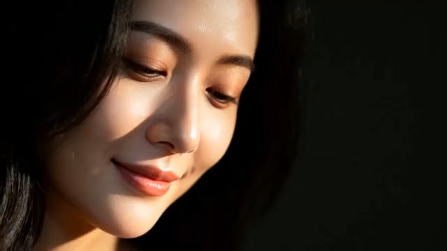  女性温柔微笑特写1667#横屏 	 