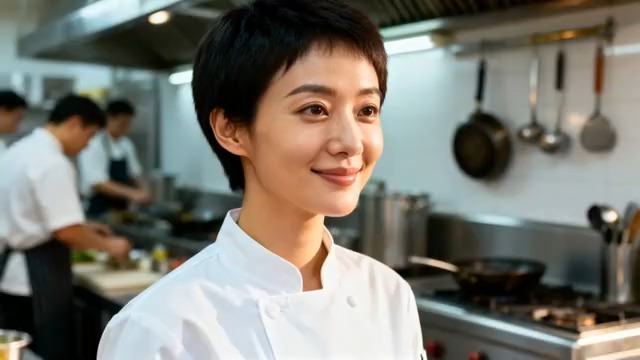  女厨师微笑特写1651#横屏 	 