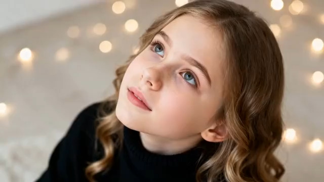  女孩仰望微笑特写1655#横屏 	 