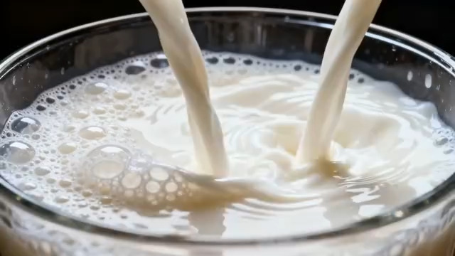  牛奶倒入玻璃杯特写1643#横屏 	 