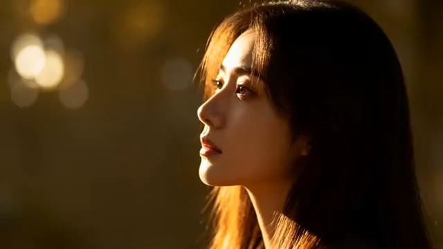  逆光下的长发女孩侧脸1641#横屏 	 