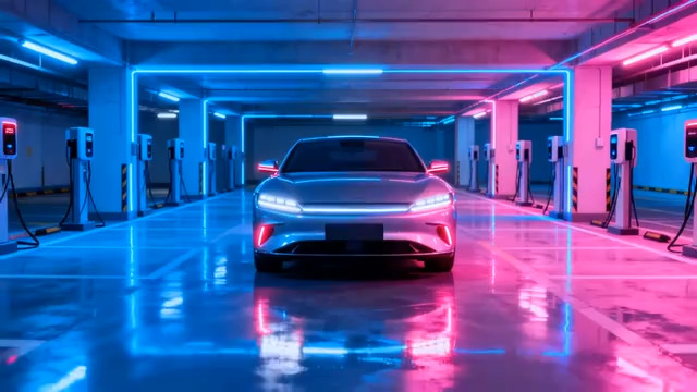  霓虹车库中的新能源汽车1639#横屏 	 