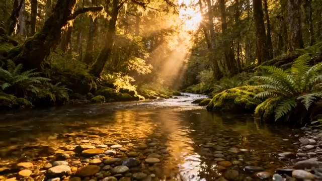  森林溪流阳光穿透1897#横屏 	 - 