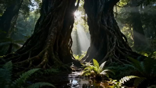  森林阳光光束穿透树林1898#横屏 	 