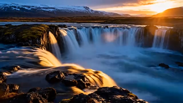  日照金山瀑布流水1862#横屏 	 