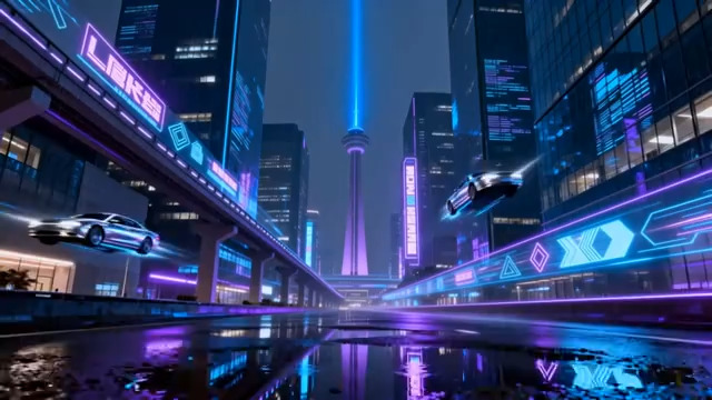  赛博朋克城市夜景1866#横屏 	 