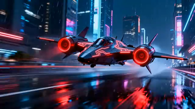  赛博朋克飞行器夜景1869#横屏 	 - 