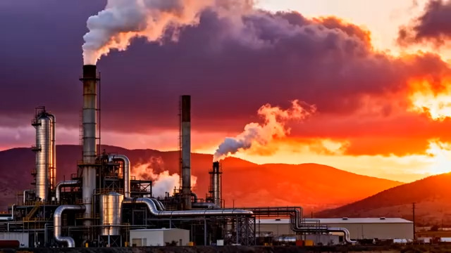  日落时分的工业工厂1856#横屏 	 