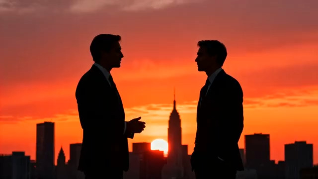  日落时分商务人士交谈剪影1859#横屏 	 