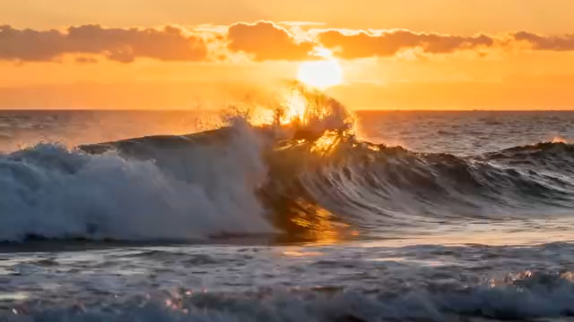  日落海浪冲击瞬间1850#横屏 	 