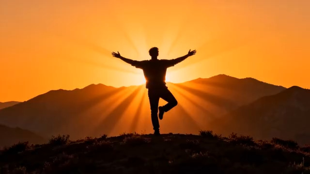  日出瑜伽剪影 山间伸展1841#横屏 	 