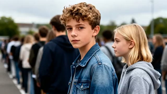  人群中的少年少女1835#横屏 	 