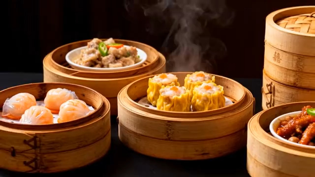  热气腾腾的粤式早茶点心1828#横屏 	 