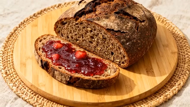  全麦面包配草莓酱特写1806#横屏 	 