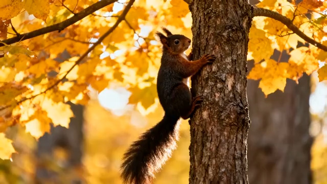  秋日松鼠爬树特写1794#横屏 	 -