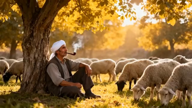  秋日树下的牧羊人1793#横屏 	 