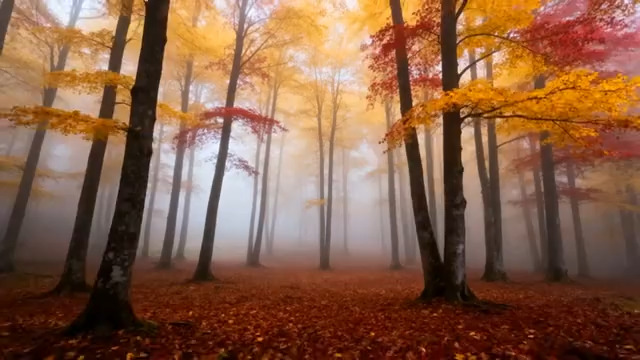  秋日迷雾森林美景1788#横屏 	 - 