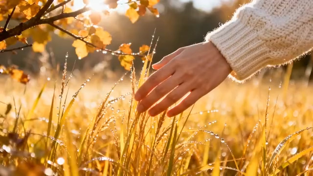  秋日清晨手拂麦田1789#横屏 	 -