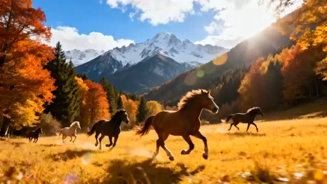  秋日草原奔马群像1778#横屏 	 