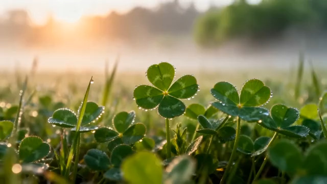  清晨露珠三叶草特写1769#横屏 	 