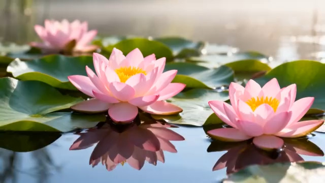  清晨荷塘粉色睡莲1763#横屏 	 