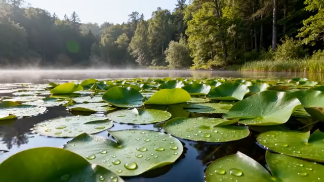 清晨湖面荷叶露珠1765#横屏 	 