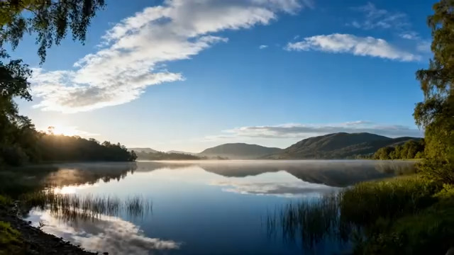  清晨湖面山水风光1766#横屏 	 