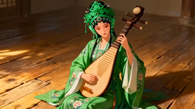  青衣弹琵琶画面1756#横屏 	 