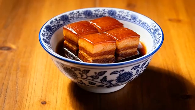  青花瓷碗里的东坡肉1739#横屏 	 