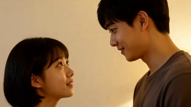  青春情侣对视微笑1728#横屏 	 