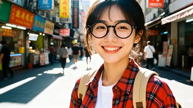  青春女孩街头微笑1725#横屏 	 