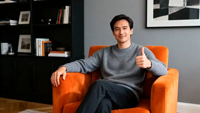  男子微笑竖大拇指点赞1631#横屏 	 