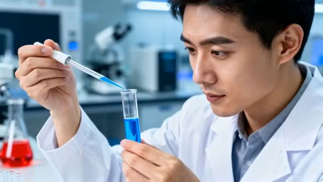  男研究员实验室移液操作1625#横屏 	 