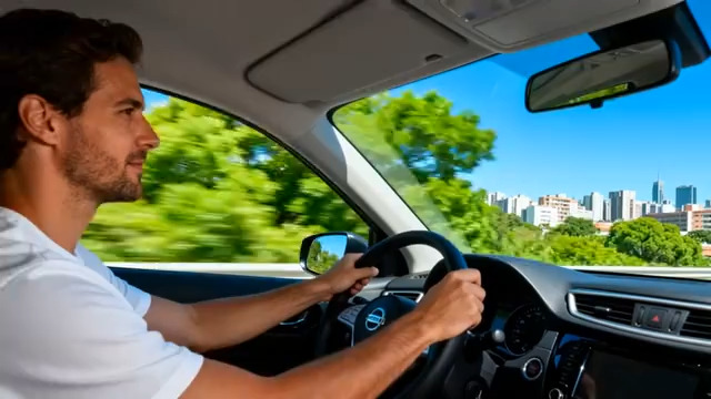  男性驾驶汽车城市道路行驶1622#横屏 	 