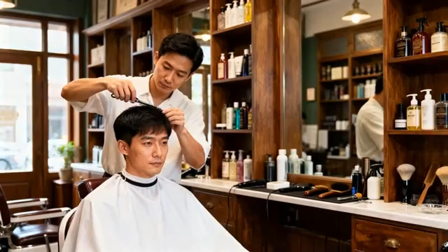  男士理发店剪发服务1618#横屏 	 