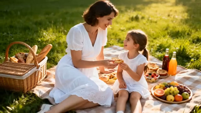  母女草坪温馨野餐时光1594#横屏 	 