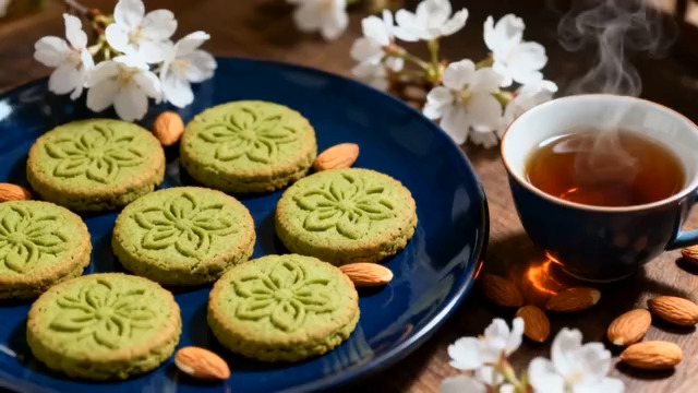  抹茶饼干与热茶的春日时光1588#横屏 	 -