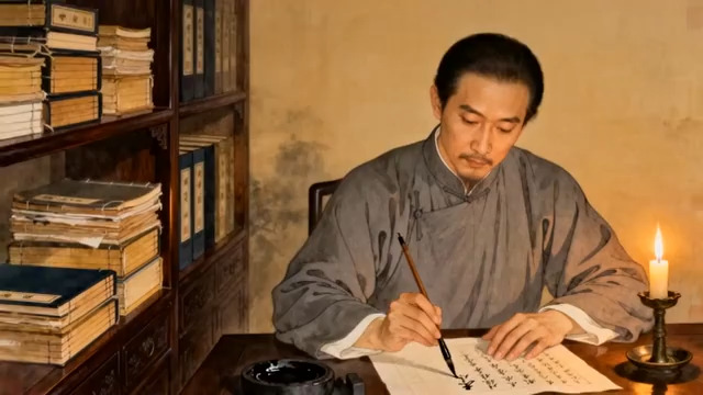  民国文人烛光夜读1578#横屏 	 -