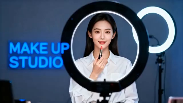  美妆博主口红试色教程1548#横屏 	 