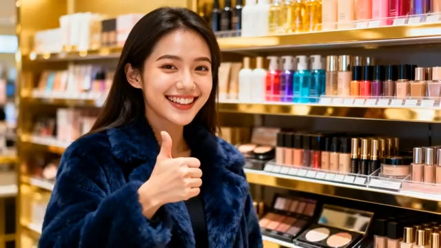  美妆店女孩竖大拇指推荐1549#横屏 	 