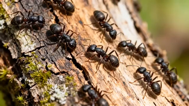  蚂蚁群在树皮上爬行1522#横屏 	 