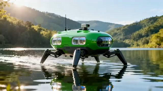  绿色水陆机器人湖面作业1504#横屏 	 