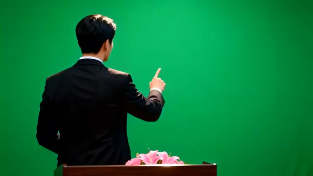  绿幕演讲男士手指指示1500#横屏 	 