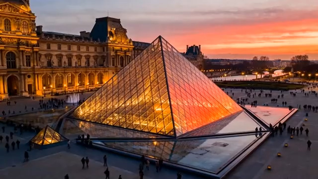  卢浮宫金字塔日落美景1482#横屏 	 - 