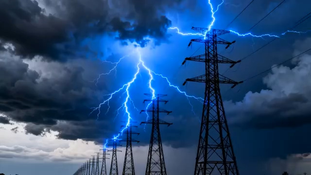  雷电下的高压电塔1466#横屏 	 