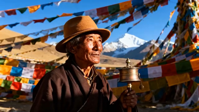  老人转经筒祈福1453#横屏 	 