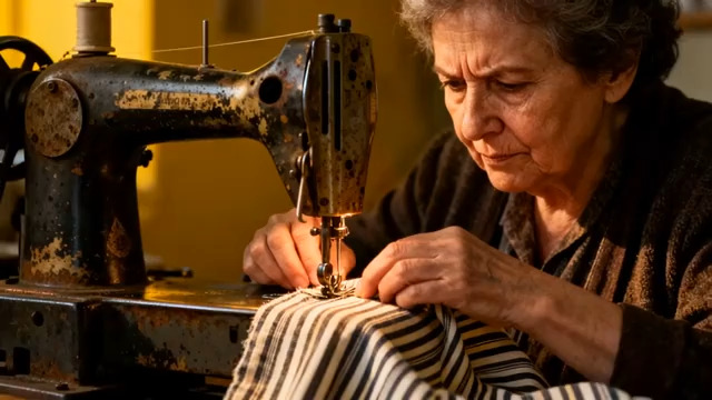  老人专注缝纫画面1452#横屏 	 