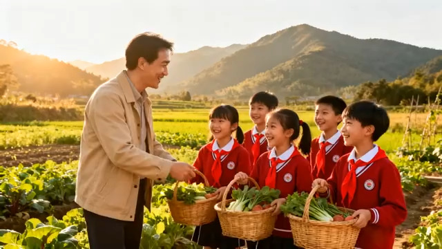  老师与学生田间收获1456#横屏 	 