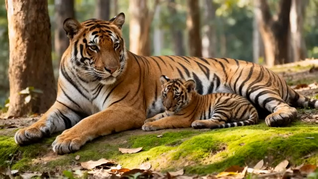  老虎母子休憩温馨画面1435#横屏 	 