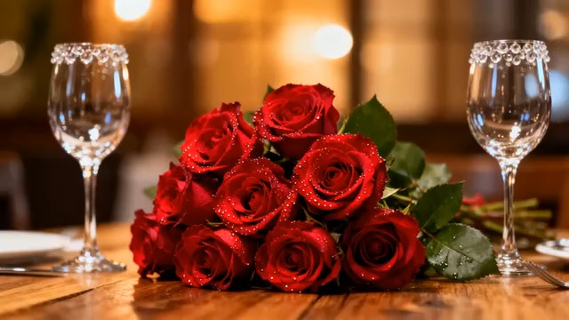  浪漫餐桌红玫瑰摆设1417#横屏 	 -